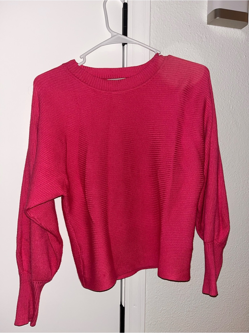 Pink Rose Women's Ribbed Crewneck Sweater in Hot Pink